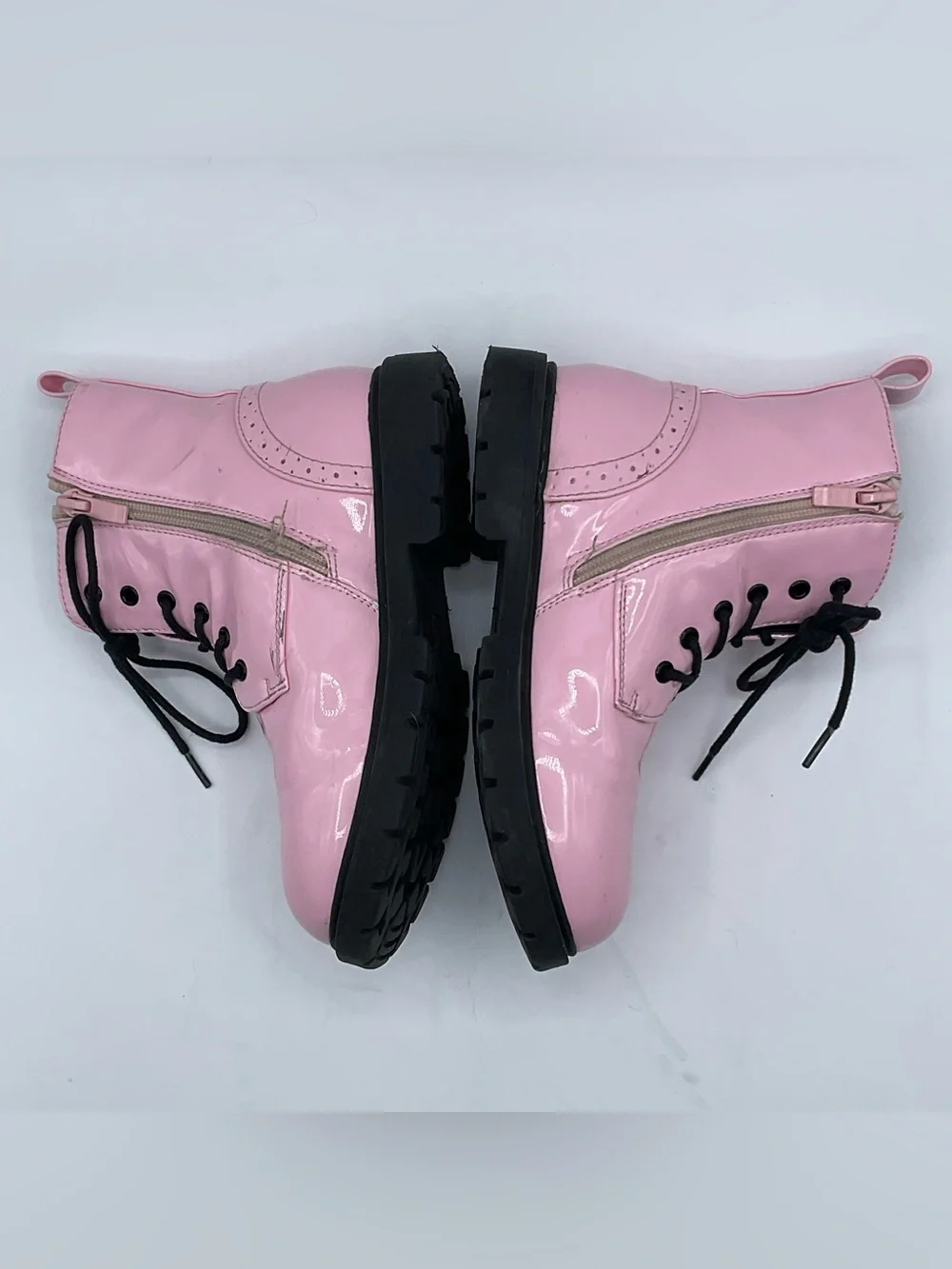 DREAM PAIRS Kids Size 13 Pink Patent Combat Boots Lace Up Side Zip Girls